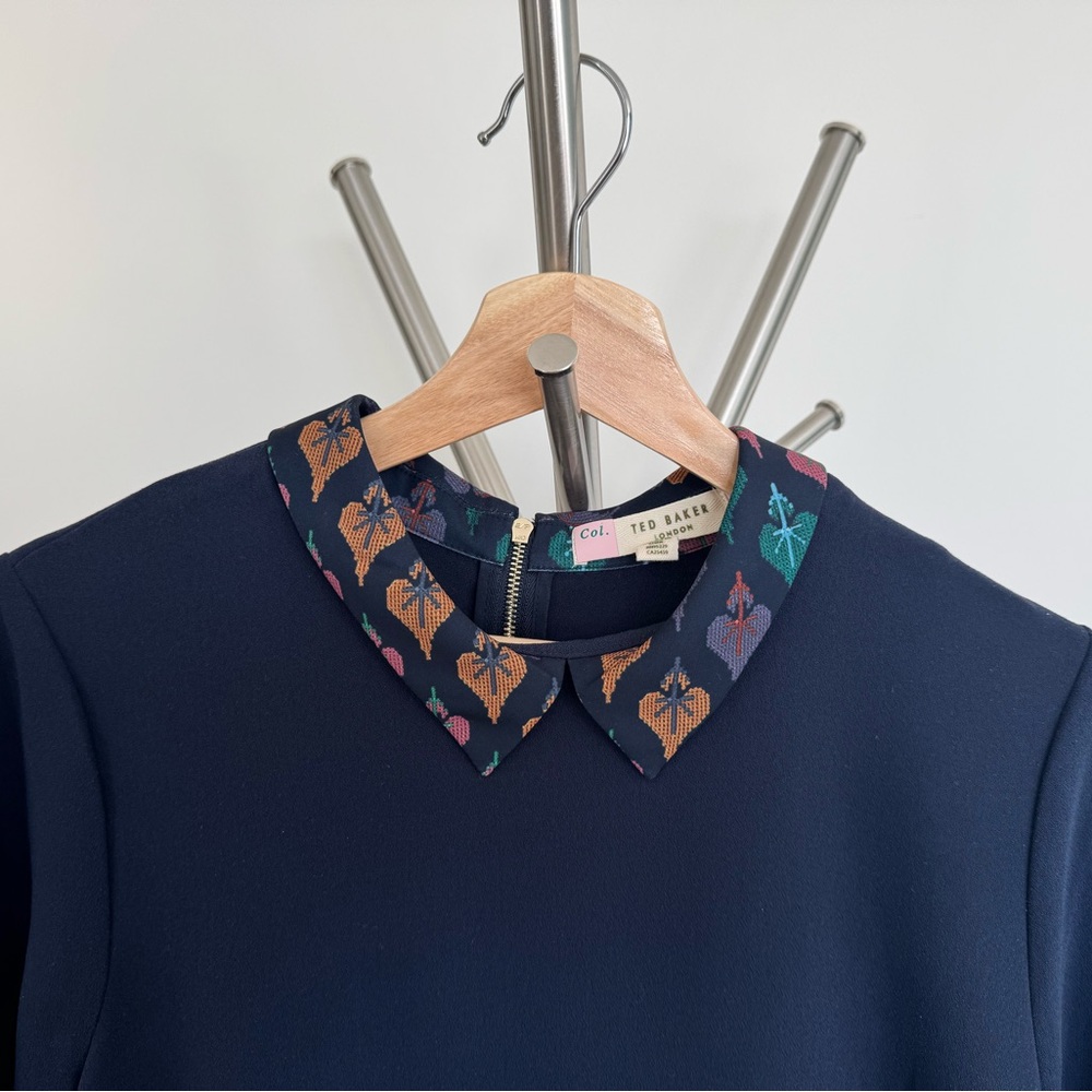 Ted Baker Navy Long Sleeve Shift Dress with Pockets, Size 2